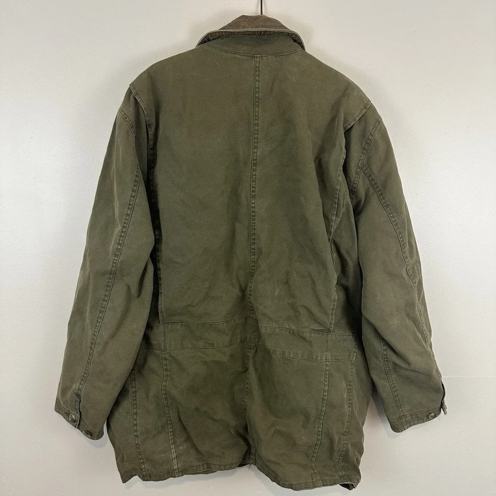 Banana Republic‎ VTG Army Green Leather Collar Distressed Jacket Mens M Read